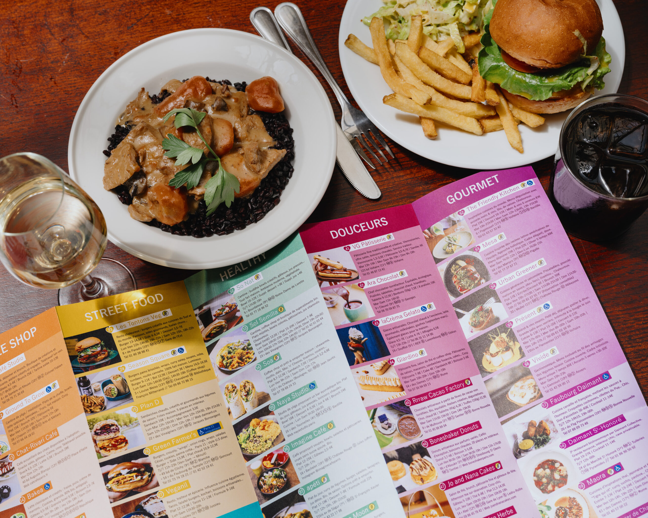Image de la Vegan Tourist Map dépliée avec deux plats